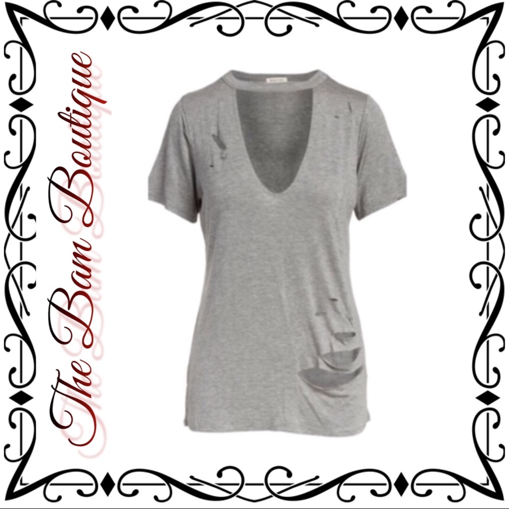 Mid Heather Gray Slashed Cutout Tee